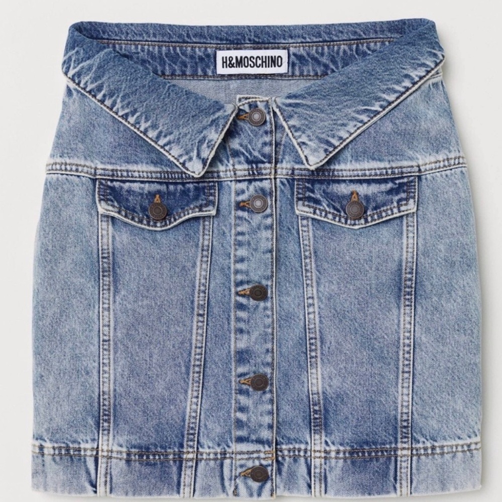 Jeans denim skirt Moschino Runway HM washed denim designer rare collection